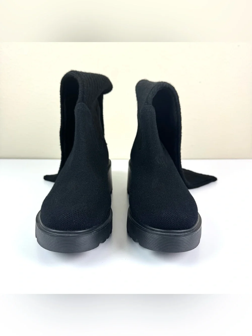Vivaia Eduarda Round Toe Knee High Wool Wedge Platform Boots Black Size US 9 - Picture 5 of 11